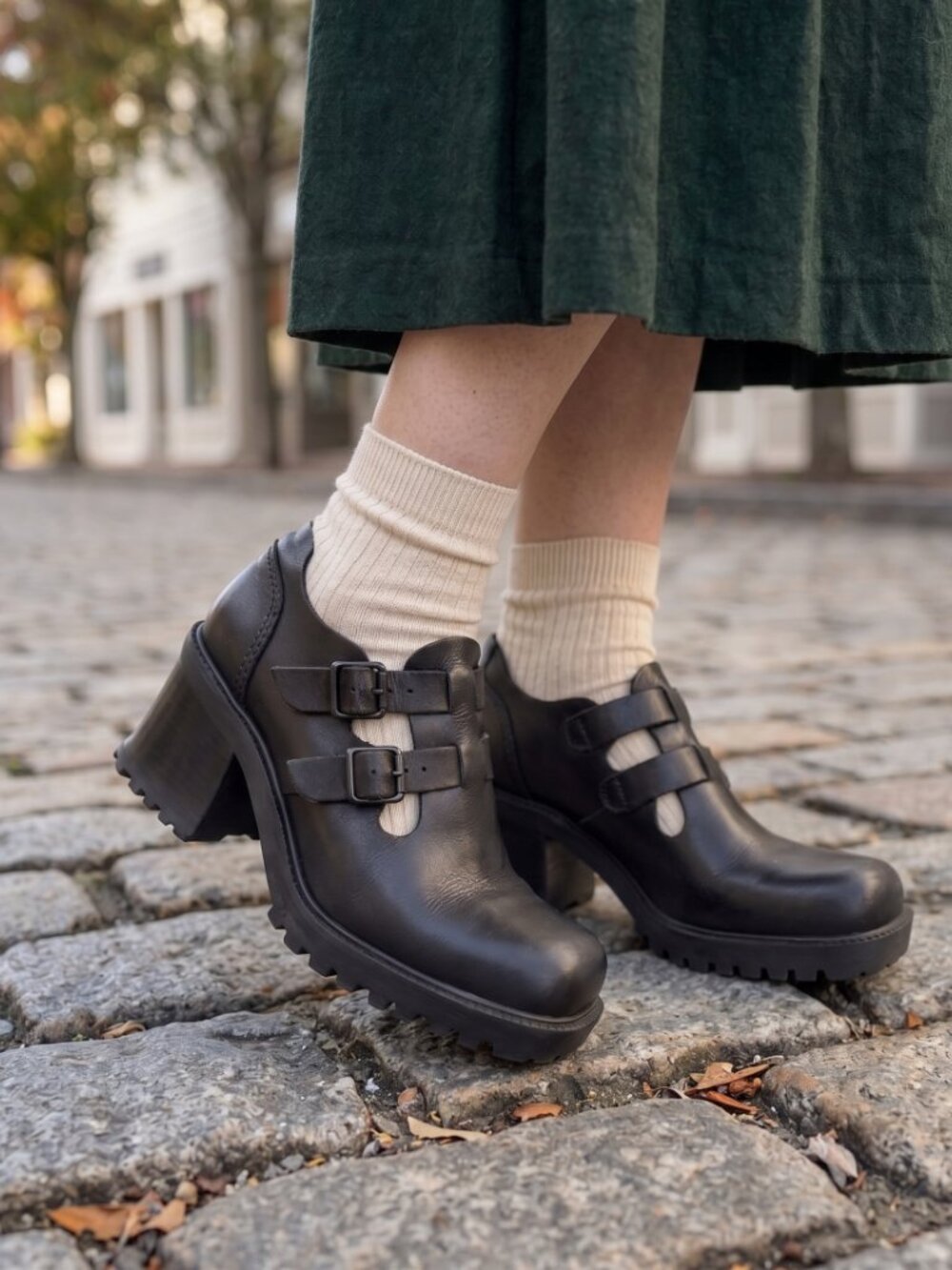 MIA Mary Jane Lug Sole Platform Boots Double Buckle Leather Sz 8